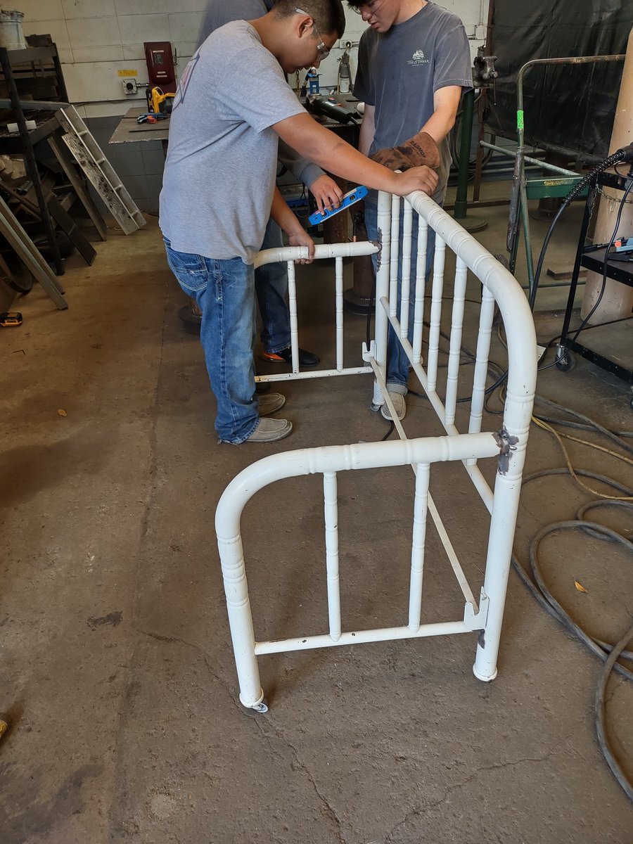 AHSMFG's tweet photo. A teacher asked if AHS Manufacturing could repurpose a headboard and footboard into a garden bench.... ABSOLUTELY! Stay tuned for the final product. https://t.co/1gPPZdMq44