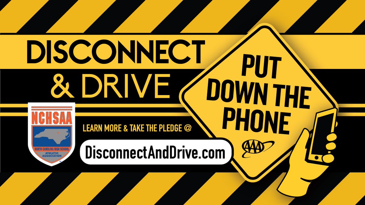 NCHSAA's tweet photo. April is National Distracted Driving Awareness Month!
Traveling for the holiday this weekend? Please remember to #DisconnectandDrive.
Students, enter the @AAACarolinas Take the Pledge Challenge for a chance to win a $500 scholarship. https://t.co/codoWnF9kr https://t.co/axNEH5uzM2