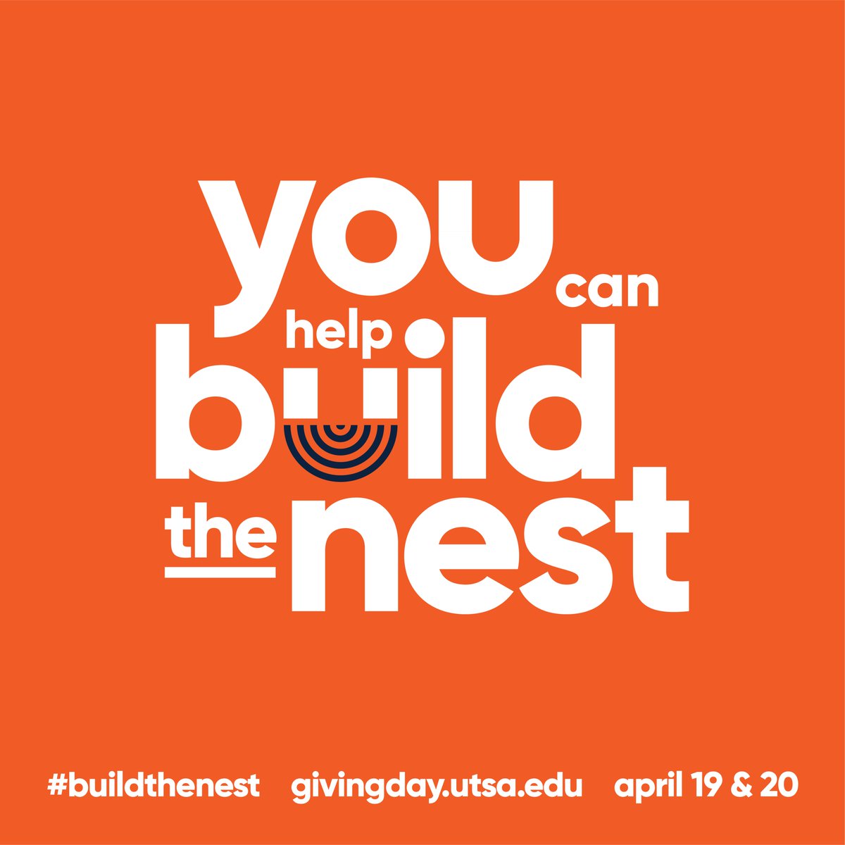 UTSA's tweet photo. Giving Day is on April 19 and 20! Join the UTSA Community and help #BuildTheNest by becoming a Giving Day Ambassador. As an ambassador, you'll get your own Giving Day link, and you'll be eligible to earn exclusive merch. 

Learn more: https://t.co/ZLs14Ua27C

#UTSA @UTSAGivingDay https://t.co/kGjKOkscpT