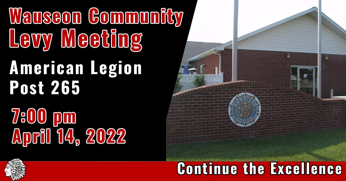 Additional community levy meetings have been scheduled.  Mark your calendars for the upcoming community levy meeting on April 14th at 7:00 pm at the American Legion!