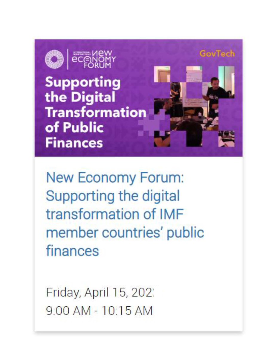 gerardouna's tweet photo. Please join us to discuss how innovative digitalization initiatives supported by #IMF are improving fiscal operations in #Senegal and #CostaRica, as well as IMF G2P payments diagnostic tool --> https://t.co/GTbcU7XS3x #IMF #SpringMeeting2022 @imfcapdev @HaciendaCR https://t.co/uOGS97EgWb
