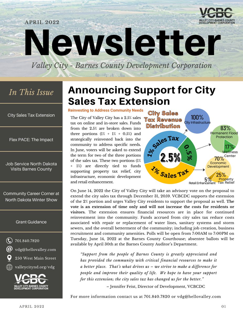vcbcdc's tweet image. Check out VCBCDC's Spring 2022 Newsletter highlighting:
🔘Support for City Sales Tax Extension
🔘The Impact of Flex PACE
🔘Job Service Visits the Valley
🔘Community Career Corner
🔘Grant Guidance
valleycitynd.org/img-vdg/Newsle…