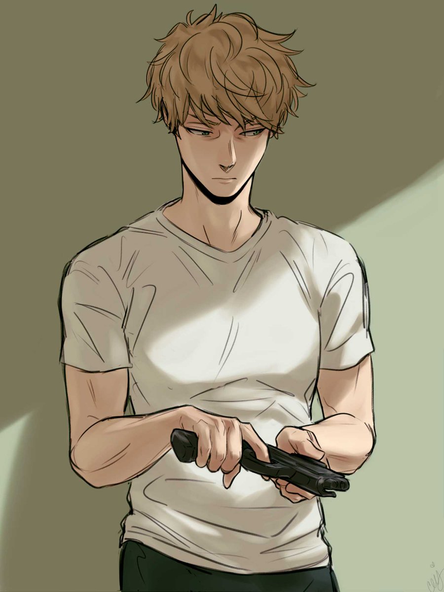 twilight (spy x family) 1boy male focus weapon gun shirt solo holding  illustration images
