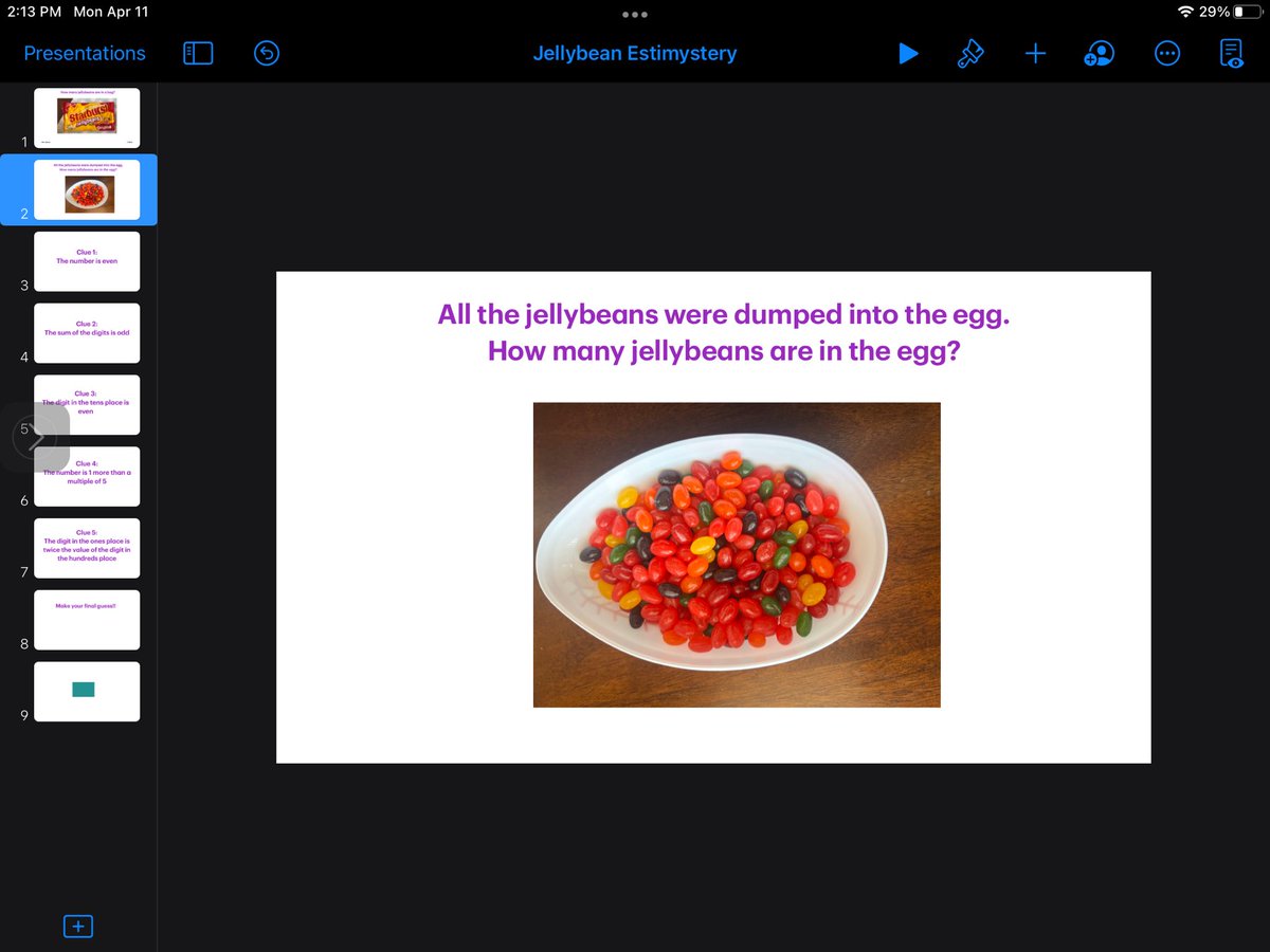 jessica_goree's tweet photo. I had several Ss guess today’s jellybean #estimystery right on the money! #numeracy #estimation #mtbos #4thmath #WEpirates 

Here’s the link if you want to try it out with your Ss: https://t.co/5WllWzyWM7 https://t.co/aW5k3ypl1A