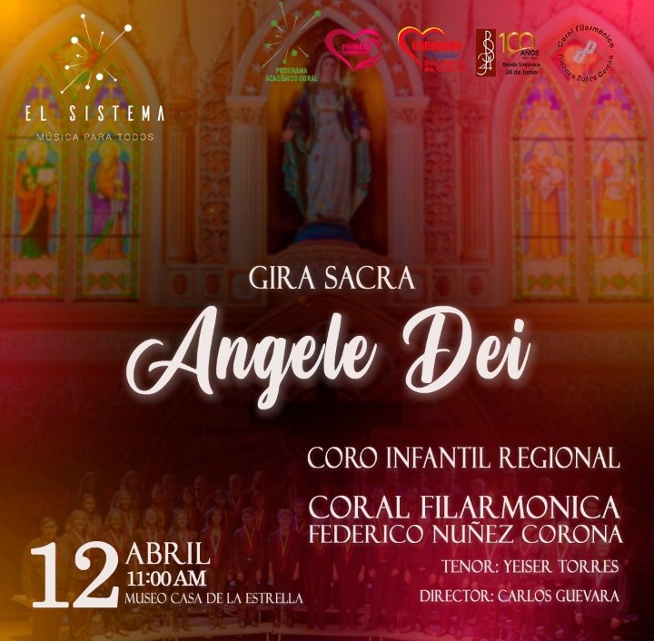 Iniciamos nuestra gira de música sacra Angele Dei, la cita es mañana Martes 12 de Abril, en el Museo Casa de La Estrella, hora 11:00 am, entrada libre, les esperamos