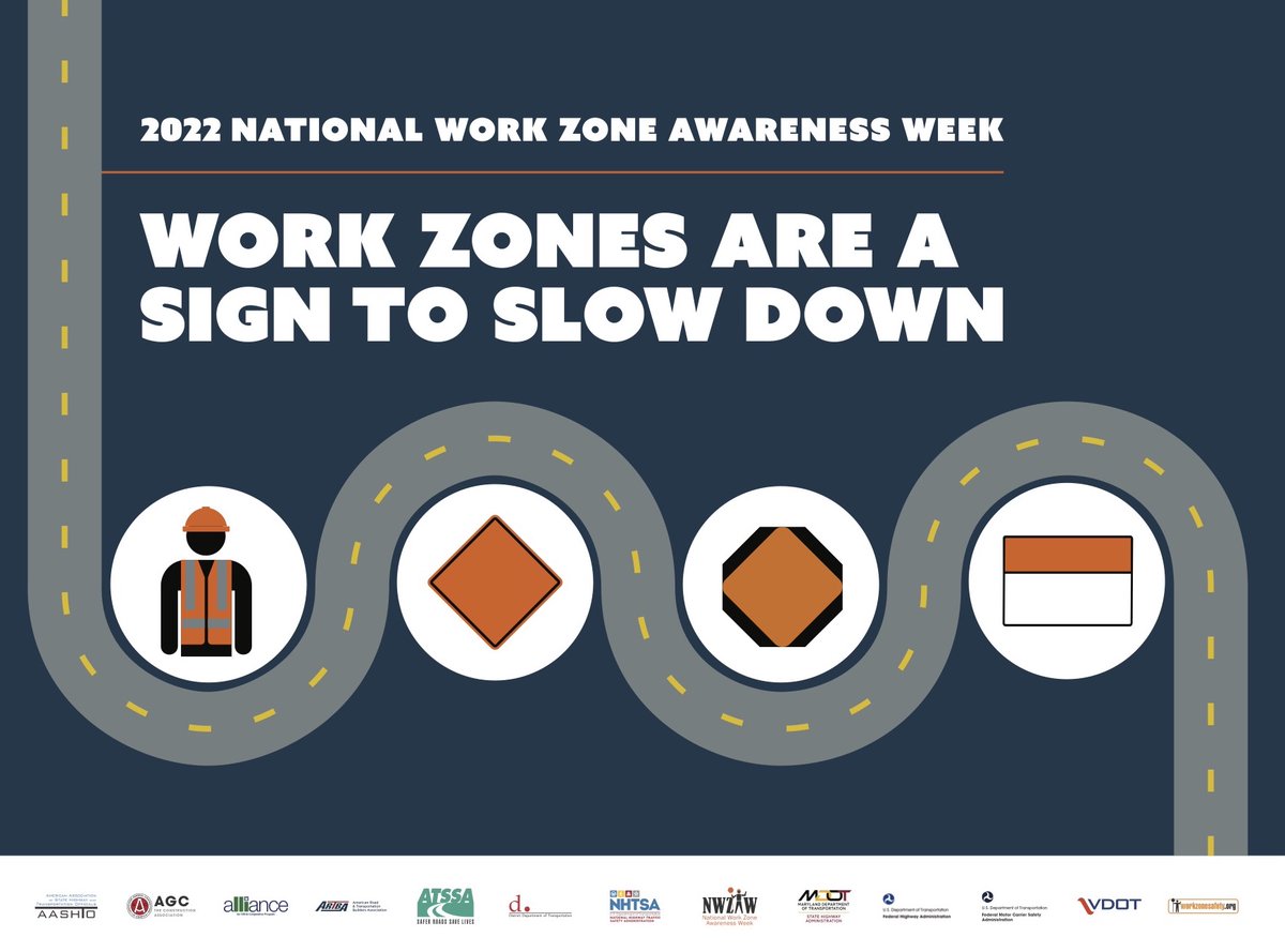 Today starts #NWZAW! Every spring, the 
<a href="/USDOTFHWA/">Federal Highway Admn</a> &amp; its partners sponsor NWZAW to bring attention to roadway safety. This kicks off the beginning of the busy roadway construction season &amp; encourages drivers to stay alert and use extra caution in work zones!
