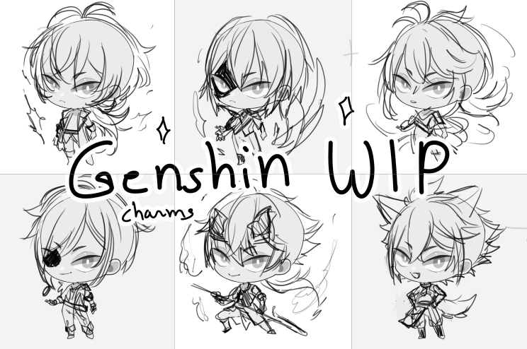 finally doodling more genshin charms for cons!! considering streaming the lineart/colors this week......maybe tomorrow... 