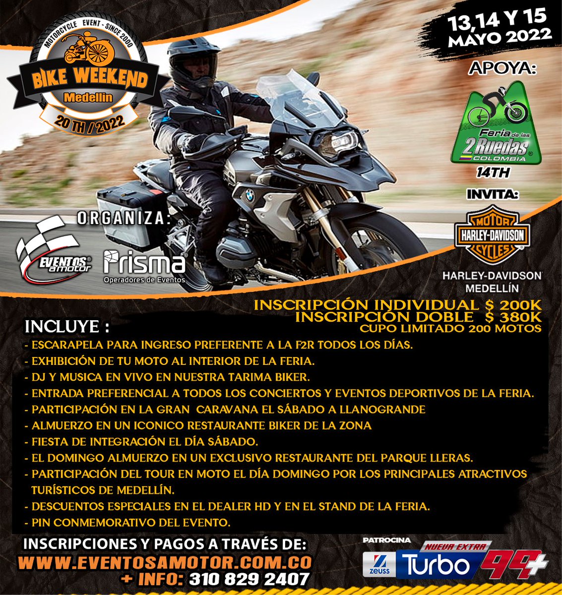 zonabiker's tweet photo. Inscripciones al 10th Bike Weekend Medellín 2022.
Esta es la información para que hagan sus inscripciones con tiempo; recuerden que el cupo es limitado y este año el evento se realizará en conjunto con la Feria de las 2 Ruedas; será un evento diferente a todo lo demás. https://t.co/fhXzojc9W7