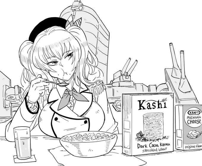 Patreon request:
Kancolle Kashima eating Kashi cereal.
Also, bonus graph I drew during stream, explaining video game excitement over time. 