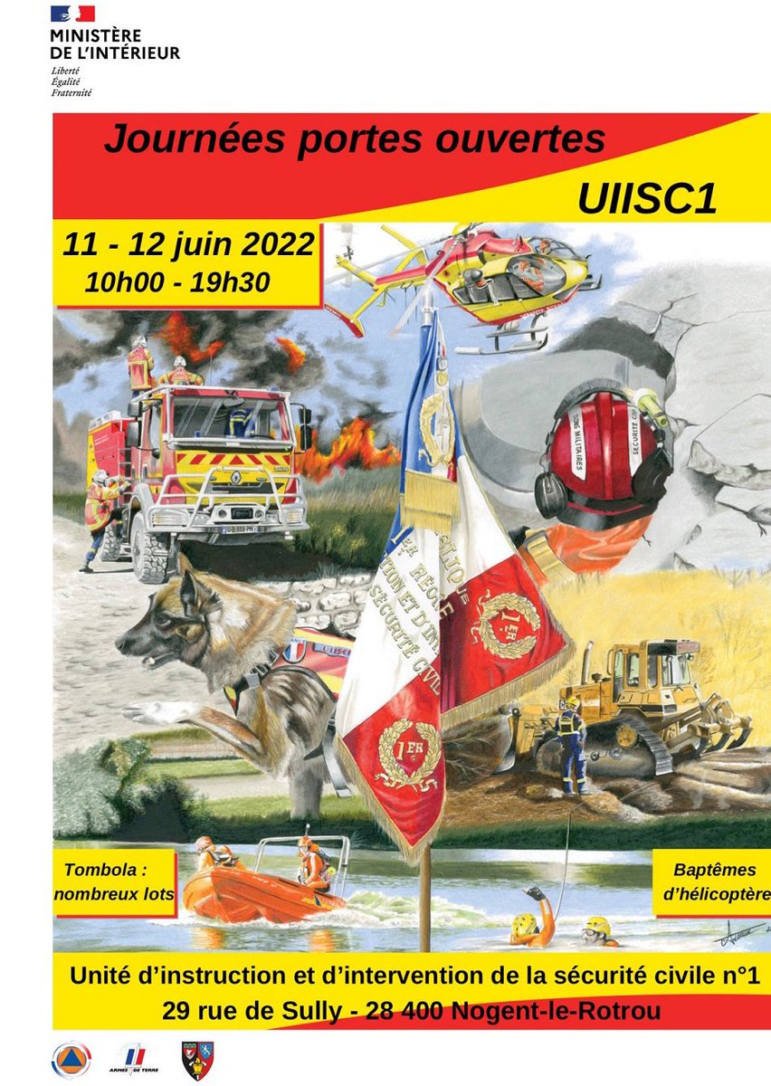 [#SaveTheDate🚨] L’Unité d’instruction et d’intervention de la sécurité civile n°1 (#UIISC1) ouvrira ses portes au grand public, dans tout juste 2 mois, en juin!😉

🗓1️⃣1️⃣ et 1️⃣2️⃣ juin, 10h00-19h30
📍Nogent-le-Rotrou (28)