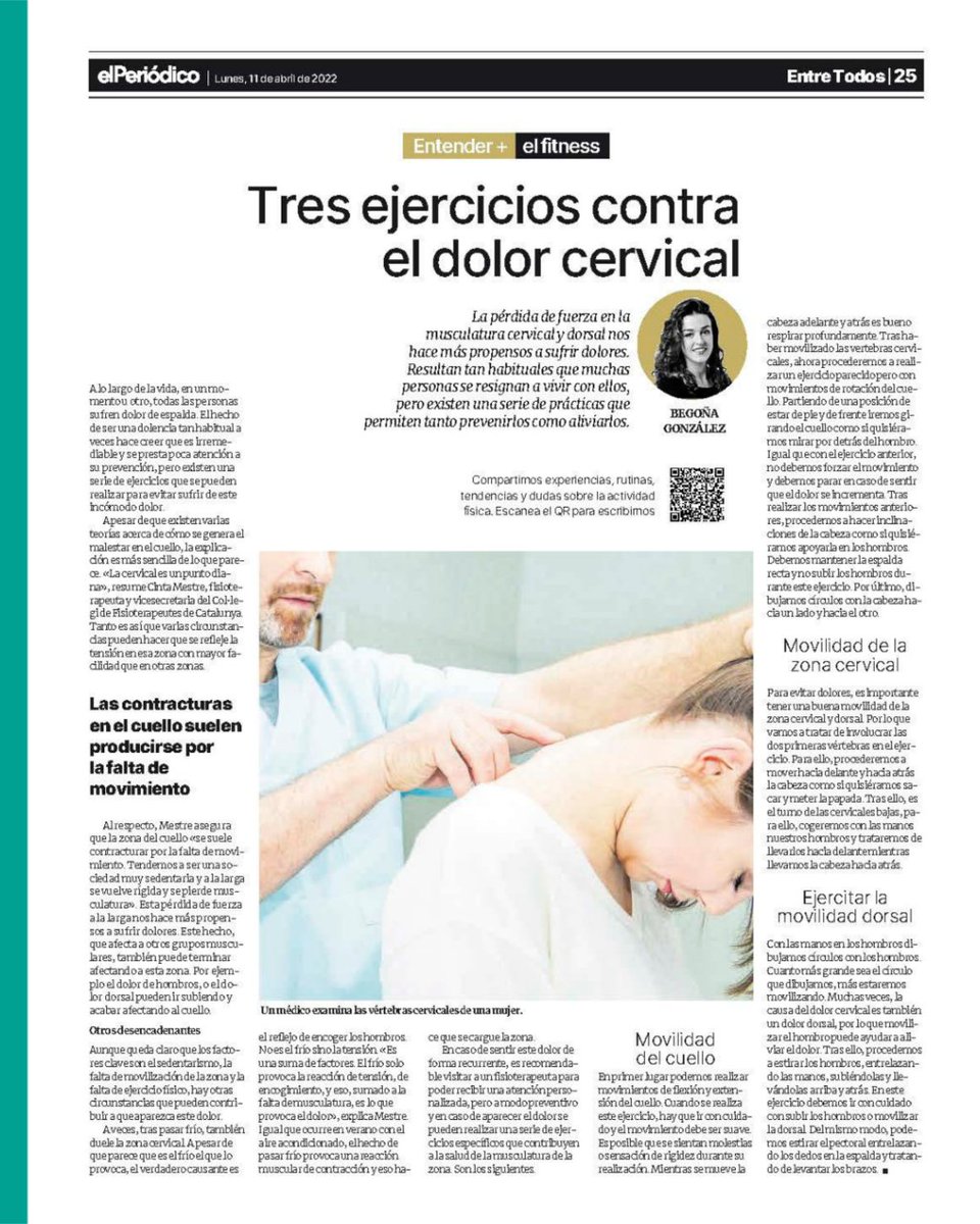 ColFiCat's tweet photo. 📰 Avui a @elperiodico_cat, Cinta Mestre (@Ebrefisio), fisioterapeuta i vicesecretària del CFC, ens recomana tres exercicis contra el dolor cervical.

Llegeix l'article complet 👉 https://t.co/UYjSKd9Y9z https://t.co/IdQssEc5i5