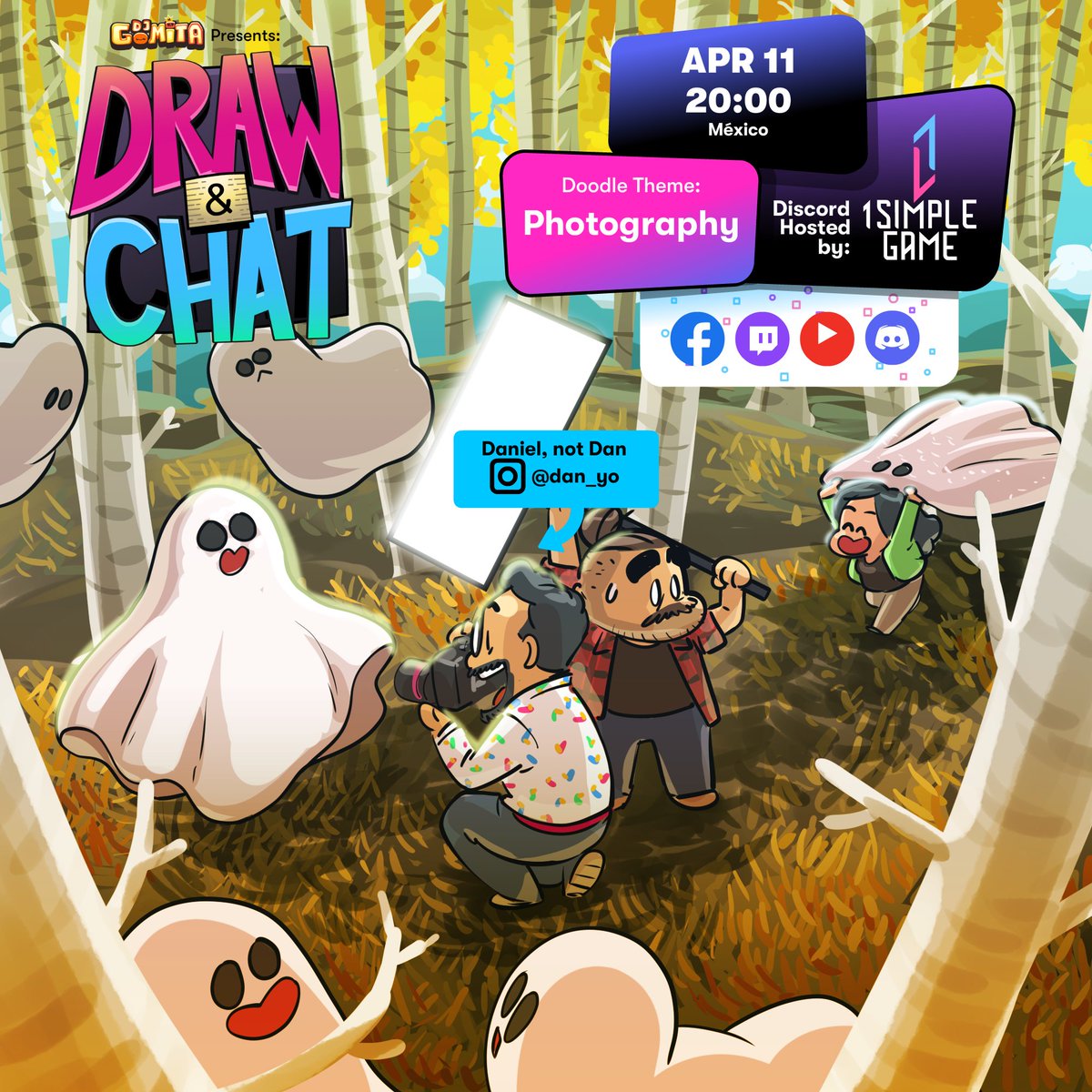 1SimpleGame's tweet photo. 👻Boo! Join us for another #DrawAndChat session, with the doodle theme: Photography 📸
👉Tonight at 8 PM here: https://t.co/UUsibZLin0
#stream #art https://t.co/NUcJCYwd0b