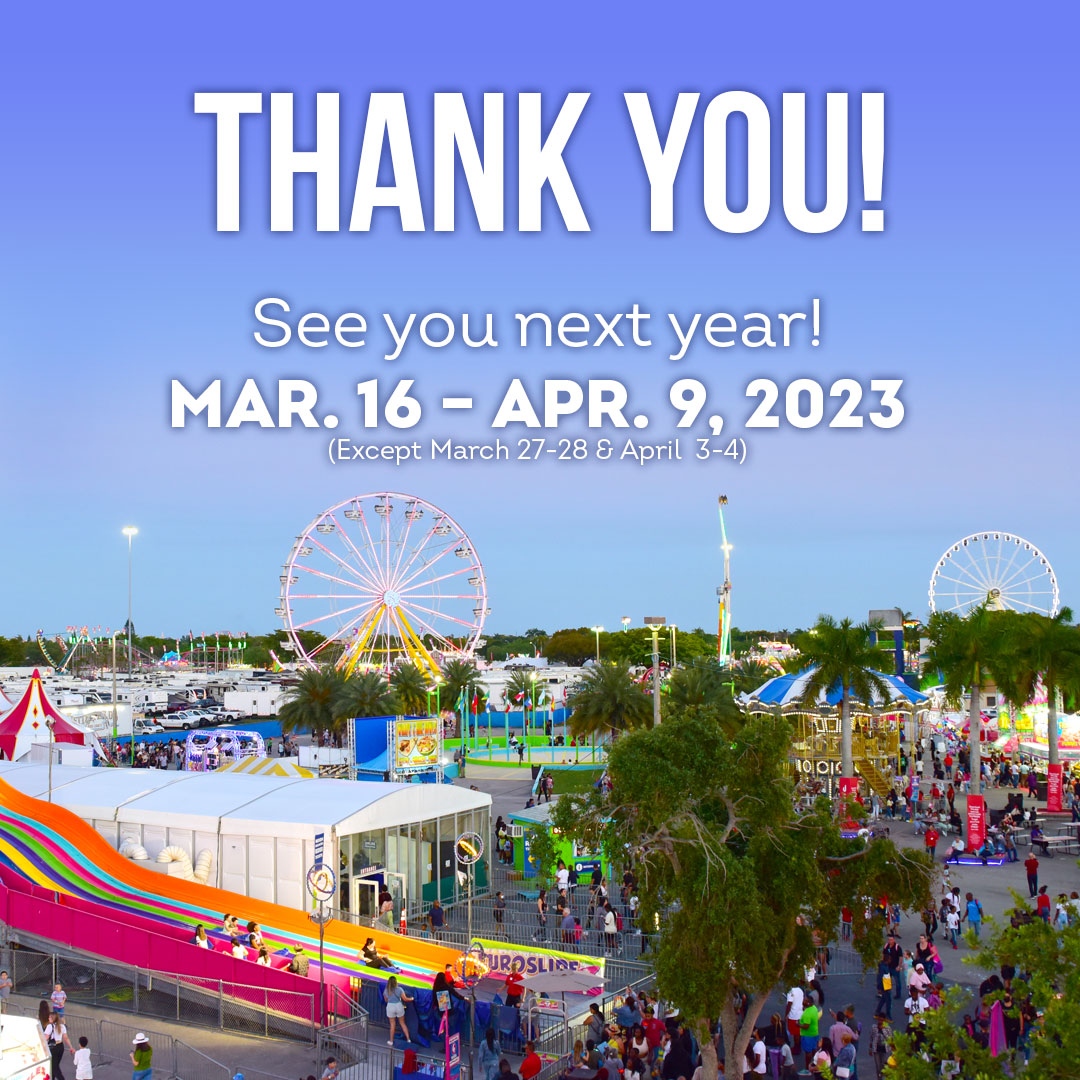 miamiyouthfair's tweet photo. Thank you for celebrating the Youth Fair's 70th Anniversary! 

See you in 2023. BE THERE March 16 - April 9 (except March 27-28 and April 3-4) #MiamiYouthFair https://t.co/eRmVv43ZSG