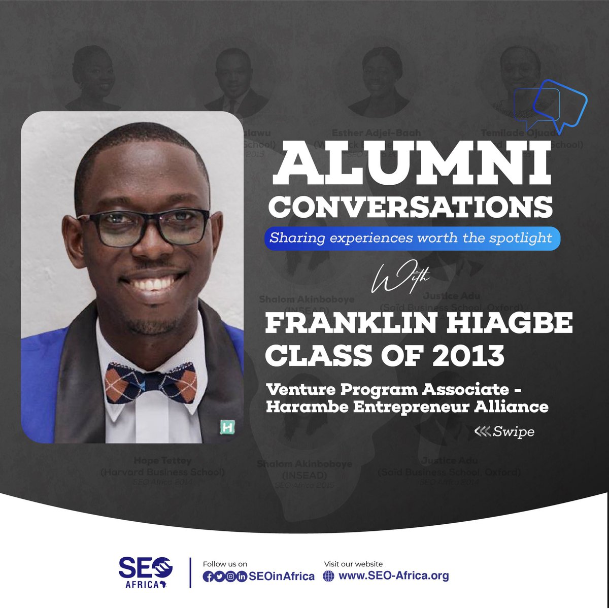 SEOinAfrica's tweet photo. We are excited to have a Venture Program Associate at Harambe Entrepreneur Alliance on this week’s edition of our #AlumniConversations. Franklin Hiagbe, a member of the SEO Africa class of 2013, is the man we are talking about.

1/3 https://t.co/bGpxpJAErG