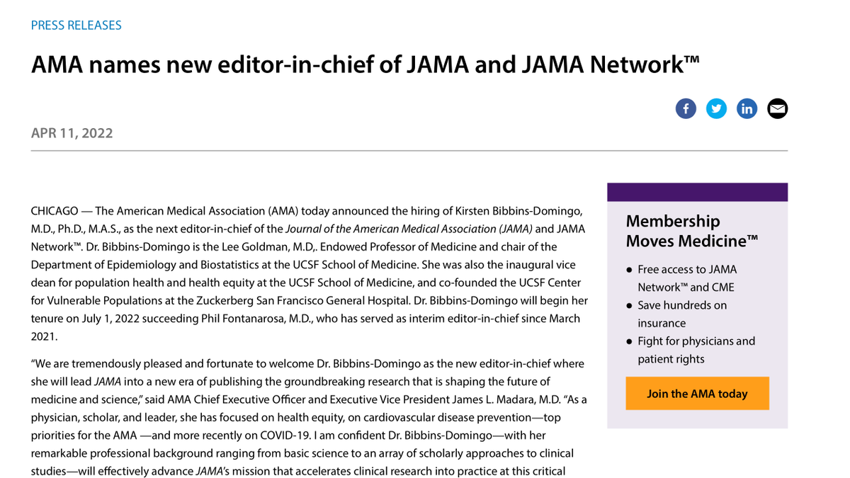 hmkyale's tweet photo. Are you kidding me?! @JAMA_current just made the most extraordinary selection for their next Editor-in-Chief, @KBibbinsDomingo - she is brilliant, kind, incisive, supportive, creative - and a wonderful choice - she will make such a difference. https://t.co/CN2llMyo7j https://t.co/7bbz2LEs0v