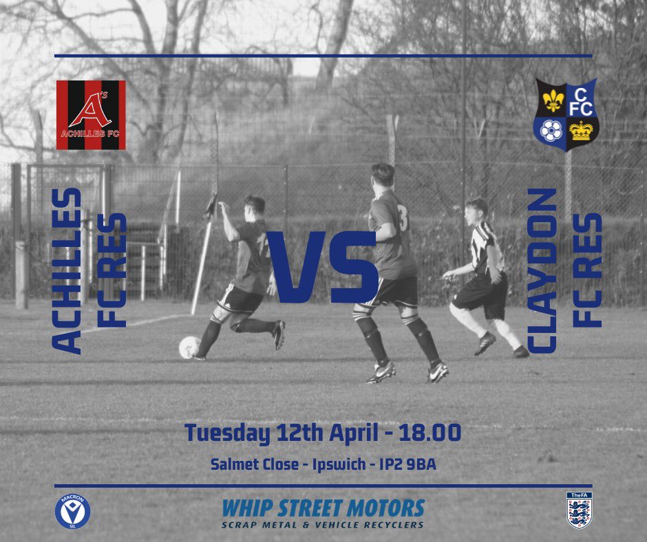 Claydon_FC's tweet photo. The reserves are back in action tomorrow evening with a quick fire return leg against @AchillesFC_Mens. The two played out a 3-2 Claydon win Saturday, so another decent game is expected. #ReturnLeg #Get3Points #BigWeek #OneClub 💙🖤 https://t.co/QISy7WeRu0