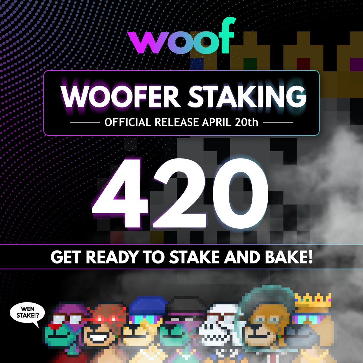 WoofSolana's tweet photo. Are you tired of your dogs laying around all day? Put them to work! @WoofersNFT STAKING LAUNCHING 4/20. Stake your WOOFers (no lockup) and earn $WOOF! More info dropping here and @WoofDao everyday until launch. https://t.co/tSYWg5mT6b