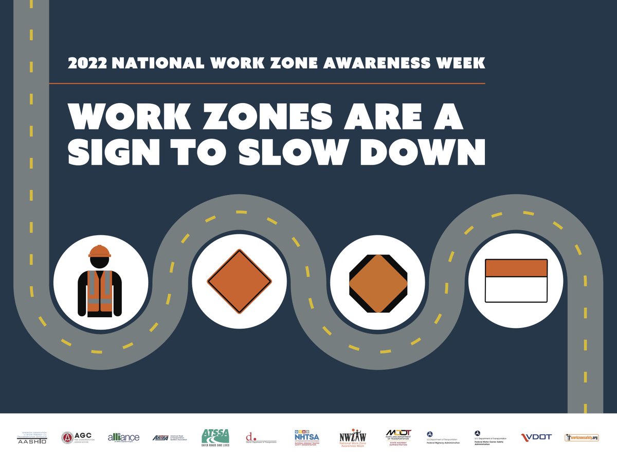 It’s #NationalWorkZoneAwarenessWeek👷 🚧 👷‍♀️ ! On average, a work zone crash occurs every 5.4 minutes. When traveling through a #workzone, remember to slow down, limit distractions, and stay alert to help yourself and the people around you stay safe. #NWZAW #WorkZoneSafety
