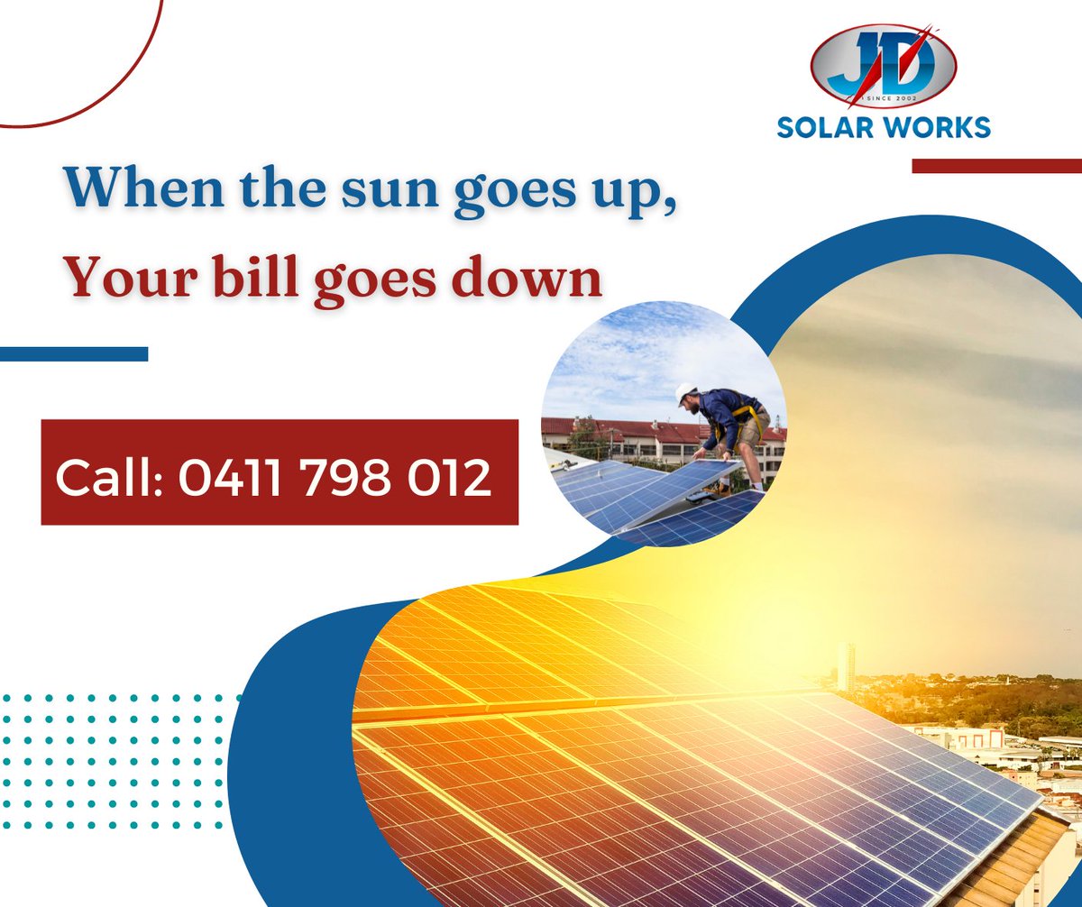 It is an energy source that is both free and limitless. Take use of the solar panels' power and store it to save even more money. 

Make the switch to solar... 
JD Solar Works is the place to go.
Call :+ 0411 798 012 
jdsolar.com.au 
#jdsolarworks #jdsolar #jdelectrical