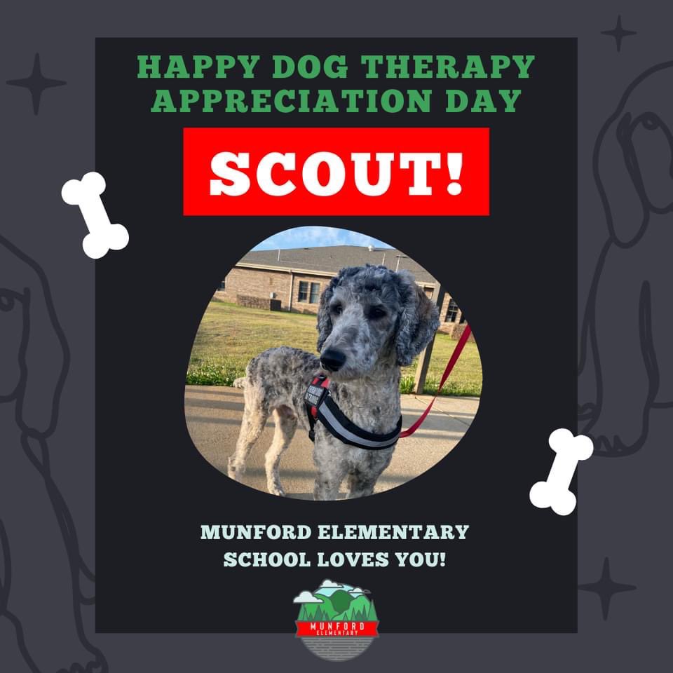 🐾🦴Happy Dog Therapy Appreciation Day <a href="/MunfordScout/">Scout the Therapy Dog</a>! <a href="/TCBOE/">Talladega Co Schools</a> #leadingtheway #therapydog