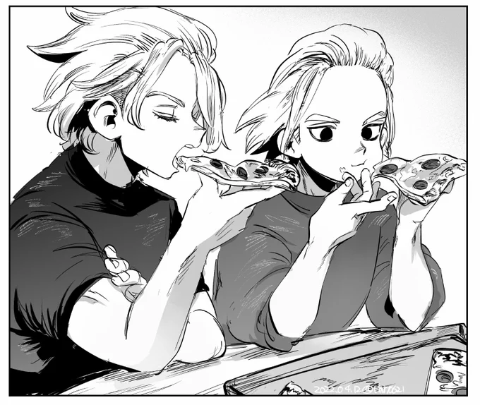 これはピザ食べる🇺🇸幼馴染 