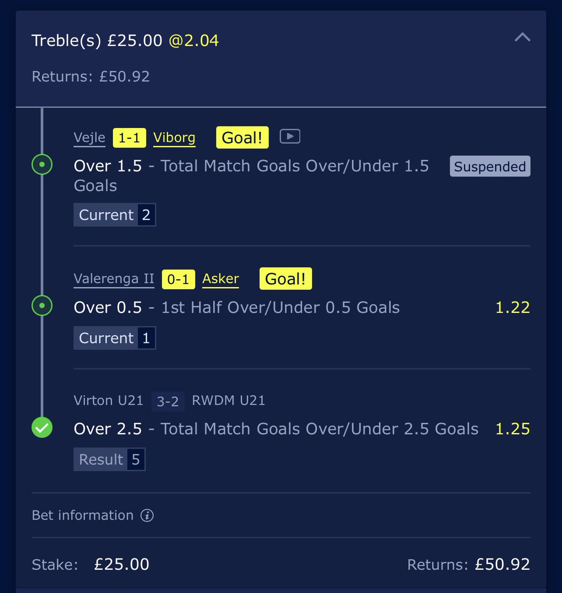 KDFootballtips1's tweet photo. WINNER ✅

Easy win all done inside 18 minutes for the last two games 🔥 

First game was an easy win as well finishing 3-2 🔥

Like and follow if you was on ♥️

#GamblingTwitter #betting #football #inplay https://t.co/o9dTqUUSUQ