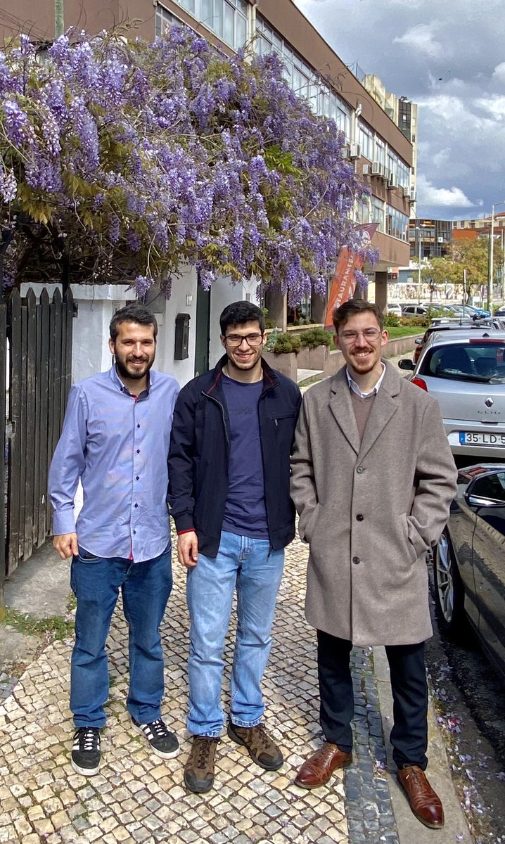 Framed under a #wisteria, from right to left, three of the student organizers - (Chief) Amílcar <a href="/DuquePrata/">Amílcar Duque Prata</a>, Joao &amp; Diogo - of the highly successful #ENEQUI2022 held in #Coimbra #Portugal over the past few days. Their hospitality knows no bounds. Obrigado!