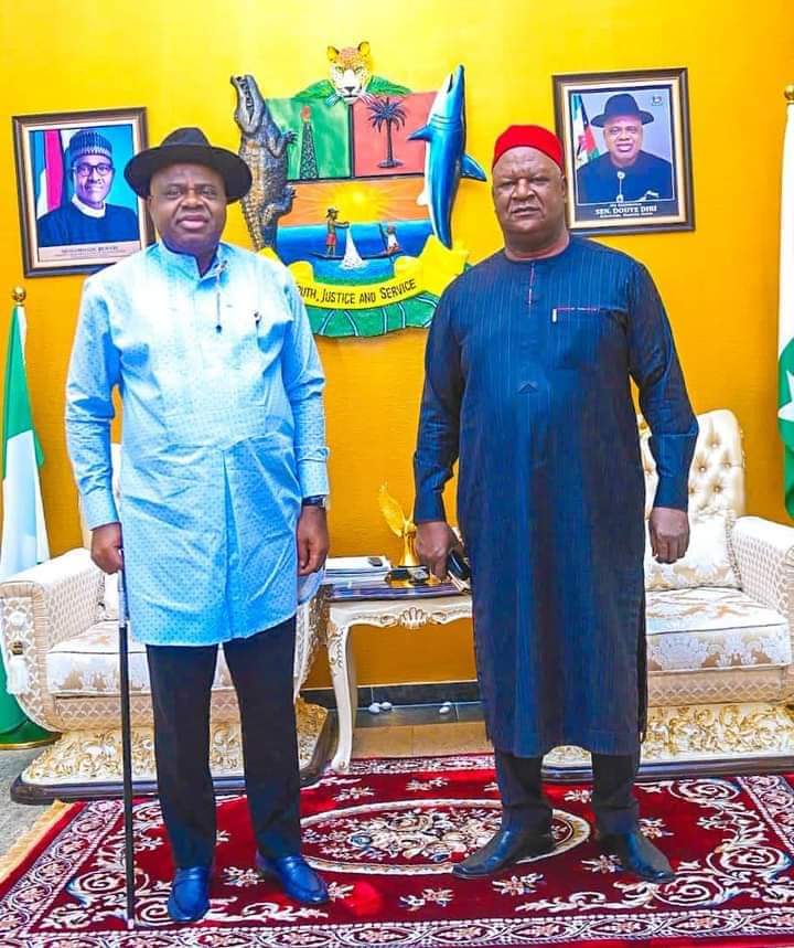 InoruAnderson's tweet photo. PDP Presidential Consultation Visit: Gov. Diri Receives Tambuwal, Bala, Saraki, Anyim in Govt House, commends them for unity of party.

His Excellency, Senator Douye Diri, Governor of Bayelsa State today received three PDP Presidential Aspirants at the Government House, Yenagoa. https://t.co/udEcxCweeV