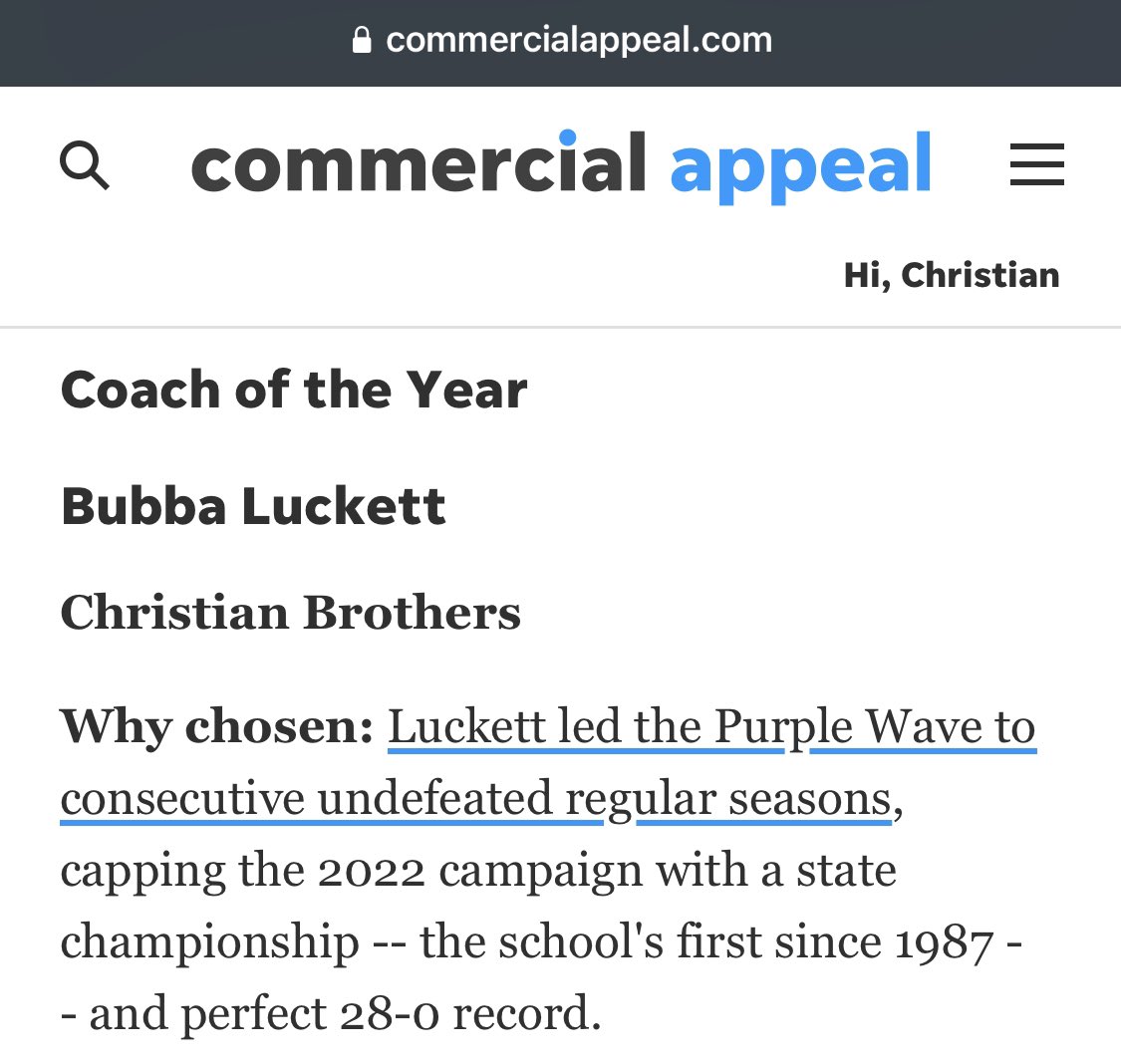 CBHSbasketball's tweet photo. Congratulations to head coach, Bubba Luckett, who was named Commercial Appeal’s Coach of the Year for basketball!  🏆 
#TheBrotherhood | #GoBrothers https://t.co/bSYRXUuqSO