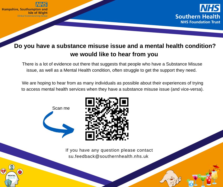 Do you have a substance misuse issue and a mental health condition?
we want to hear from you fill out our quick survey 
eu.surveymonkey.com/r/rightservice1
@HIOW_ICS @Southern_NHSFT @SHFT_transforms
#substancemisuse #mentalhealth #feedback #shftfeedback #yourvoicematters #shareyourvoice