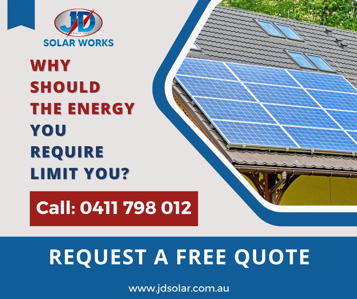 Don't put yourself or your family in a position where they can't use energy when it's needed. Instead, you can install a solar system that will allow you to generate your own electricity for years to come.
Call :+ 0411 798 012 
jdsolar.com.au 
#jdsolarworks #jdsolar