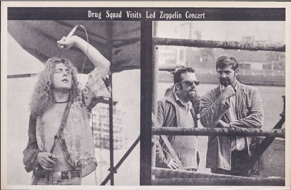 50YearsAgoLive's tweet photo. Australian government agents raid a Led Zeppelin concert at Thurunka to make drug possession arrests. https://t.co/3ODCmZzdvV