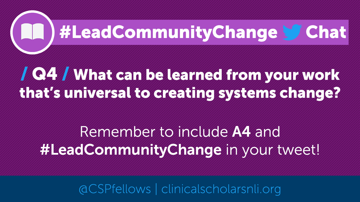 CSPfellows's tweet photo. Q4: What can be learned from your work that's universal in creating systems change?
Remember to include A4 and #LeadCommunityChange!
#IPHCMonth #NMHM2022 https://t.co/O3FijamvZH