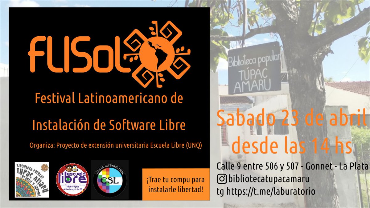 EscuelaLibreUNQ's tweet photo. El sábado 23 de abril, en colaboración con el #ClubDeSoftwareLibre vamos a estar instalando #SoftwareLibre en la biblioteca popular Túpac Amaru de Gonnet , para armar un aula que permita dar talleres de programación y robótica en el barrio.

Mas info acá: https://t.co/smQe91xeyl https://t.co/9RL0WLqgwT