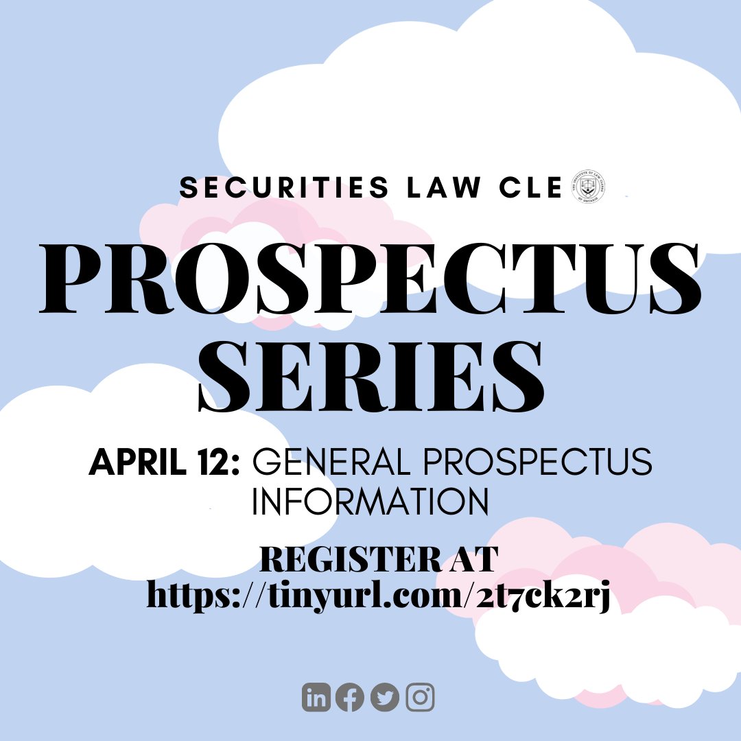 InstituteLCO's tweet photo. HAPPENING TOMORROW: 
Session 1 of our Prospectus  Series (General Prospectus Information) CLE

#ILCO #lawclerk #securitieslaw #prospectus #law #webinar #zoom #onlinelearning #continuededucation #legal https://t.co/IKTSD6a5V9
