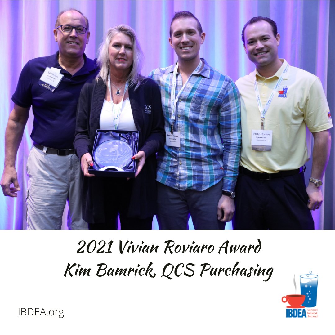 the_ibdea's tweet photo. Congrats Kim Bamrick of QCS Purchasing for receiving the 2021 Vivian Roviaro Award which recognizes the women of our industry that stand out in support of IBDEA like Vivian. 
#ibdeastrong #ibdea2022 #congratulations https://t.co/9hdTakZaaq