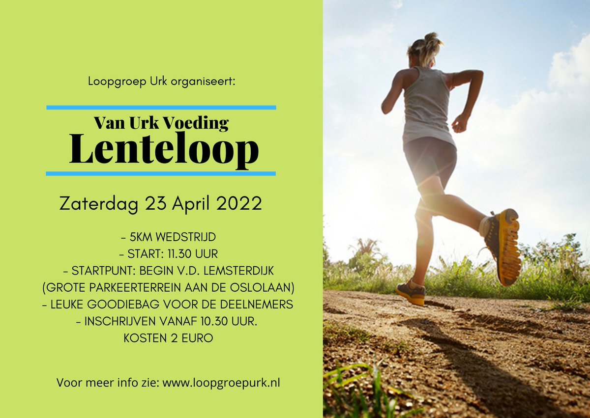 Zaterdag 23 april Lenteloop langs IJsselmeer door Urkerveld en Urkerbos. 2 euro inschrijven en een goodiebag na afloop. Kan alleen op #Urk🏃‍♂️🏃‍♀️