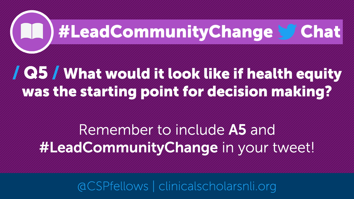 CSPfellows's tweet photo. Q5: What would it look like if #HealthEquity was the starting point for decision making?

Remember to include A5 and #LeadCommunityChange!

#IPHCMonth #NMHM2022 https://t.co/25FjL2BydZ