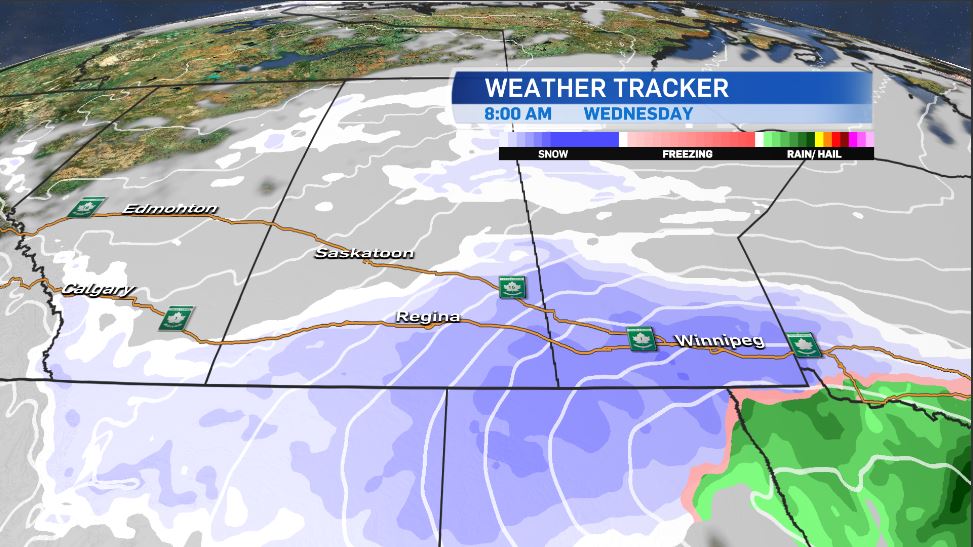 BradlynOakes's tweet photo. Here is how the storm timeline looks to be shaping up across Sask (still some model variation). We can expect the snow to start tomorrow afternoon and continue through Friday am. This heavy snow will combine with gusting winds up to 90km/h. Don't plan to travel this week! #SaskWX https://t.co/DZy5S4iTVC