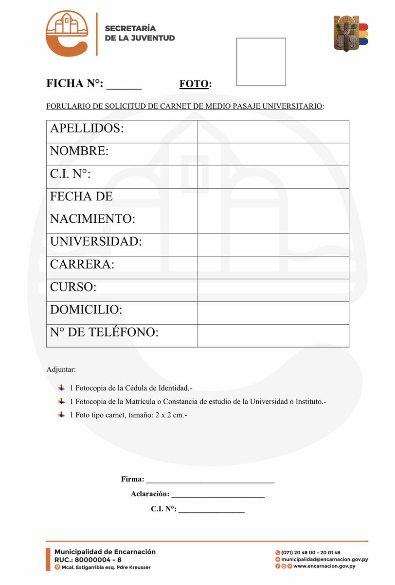 Para gestionar tu CARNET DE BOLETO UNIVERSITARIO, debes rellenar el formulario. 👇🏻👇🏻 <a href="/juventudencar/">Secretaría de la Juventud</a>