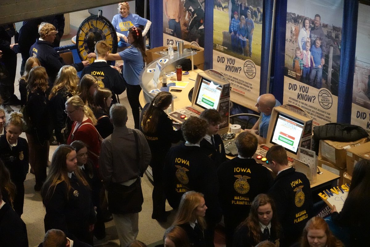IowaFarmBureau's tweet photo. So glad to be back with these bright young students at @iowaffa’s 2022 Leadership Conference in Ames!
We’re having fun quizzing them about meat’s nutrition & ag’s sustainability, as they spin to win some highly sought-after prizes.
#FFA #IASLC22 #IowaFFA @NationalFFA https://t.co/MvVoCNiPNj