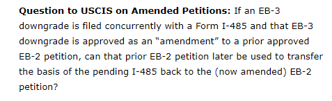 PuyangLaw's tweet photo. Don't amend an I-140 when qualifying for a new EB category. Instead, just a file a new I-140. This way you'll end up with two I-140s, for ex I-140 EB2 and I-140 EB3. You can benefit from either of the two and transfer the underlying basis when necessary. 

https://t.co/UPKVr8q5Hg https://t.co/tAHeYNdUH0