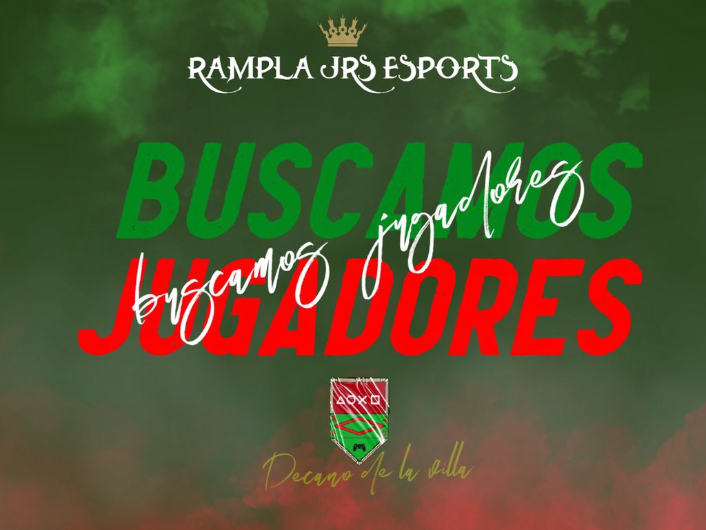Rampla Juniors eSports (@ramplajrsesp) on Twitter photo El #PicapiedraVirtual sale a la busca de jugadores para la próxima temporada de @FUFVeSports🟢🔴
TODAS LAS POSICIONES
Requisitos:
➡️Compromiso
➡️Micrófono
➡️Disponibilidad de Lunes a Jueves 22:00 a 00:00
Interesados,envíen MD📩
<a href="/FufvFichajes/">FUFV Fichajes</a> El #PicapiedraVirtual sale a la busca de jugadores para la próxima temporada de @FUFVeSports🟢🔴
TODAS LAS POSICIONES
Requisitos:
➡️Compromiso
➡️Micrófono
➡️Disponibilidad de Lunes a Jueves 22:00 a 00:00
Interesados,envíen MD📩
<a href="/FufvFichajes/">FUFV Fichajes</a>
