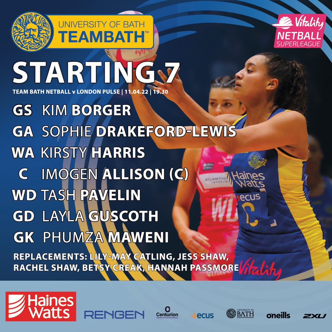 TeamBathNetball's tweet photo. Here's your starting 7 for this evening's match vs @Pulse_Netball ππ Stay tuned for live updates!! Its going to be a good oneπ #BlueAndGold #VNSL2022 https://t.co/I0ouYG8Tsk