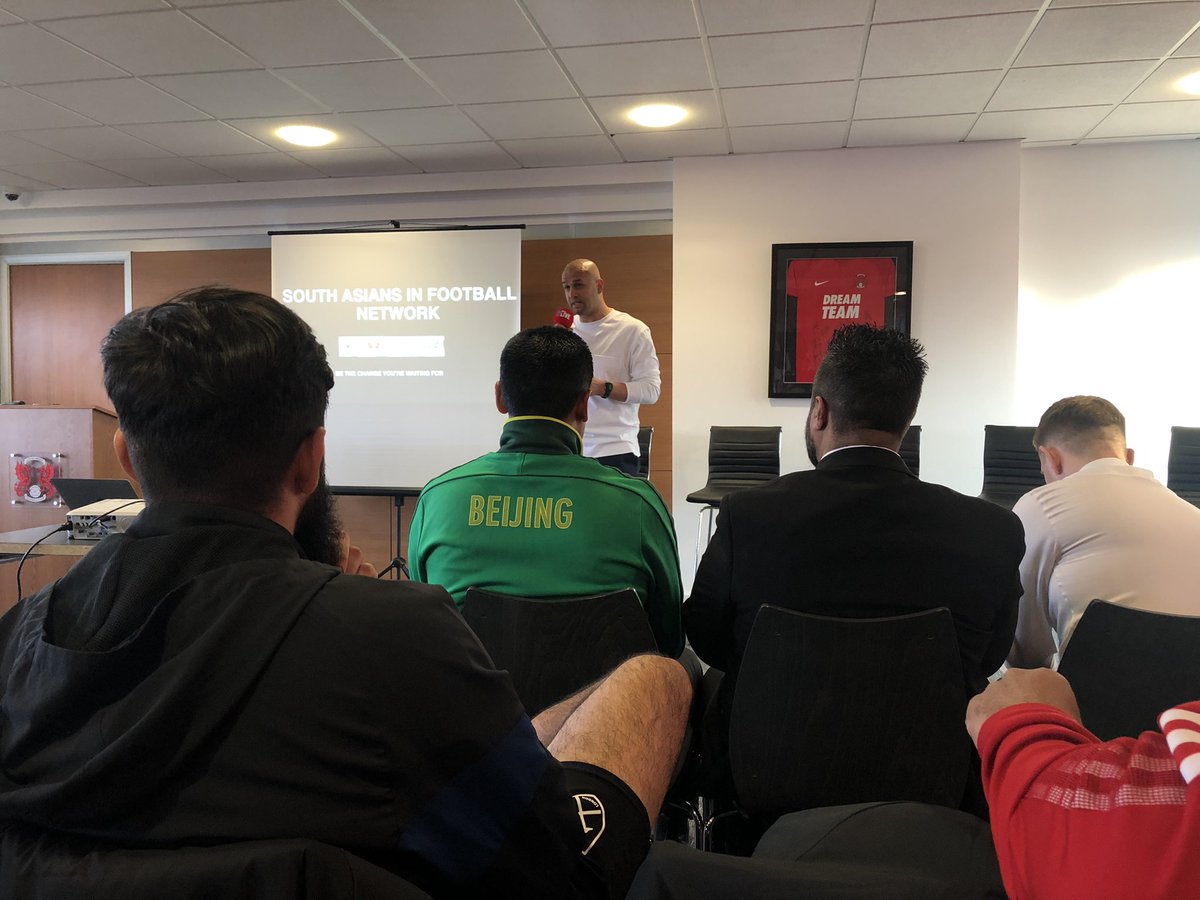 #SouthAsianFootballNetwork started with @AnwarU01 at @leytonorientfc 

Full house Looking forward to the rest of the event - @DevTrehan @Swaggarlicious_ and the team have done tremendously to organise today’s event.