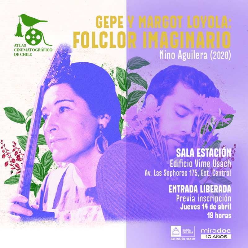 vimeusach's tweet photo. #Actividades 🎥 La música será protagonista en la nueva jornada del Atlas Cinematográfico de Chile.

@extensionusach te invita a la exhibición de "Gepe y Margot Loyola: Folclor imaginario (2019)" junto a su director, Nino Aguilera 🎼👏

*Inscripción en:
https://t.co/LuRnH0uA0b 🟣 https://t.co/HMuwGYxVG5