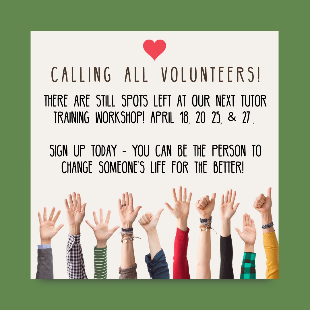 Do you have 1-3 hours a week to donate your time?  Would like to help an adult learner with literacy or English skills? 
Contact DeEtte Radant at dradant@literacygreenbay.org or 920-435-2474, ext. 102 to learn more about tutor training!