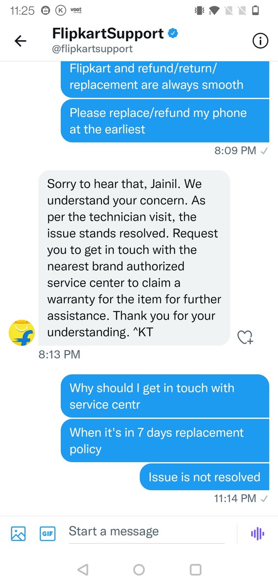 JainilGada's tweet photo. @Micromax__India @rahulsharma @flipkartsupport @Flipkart 
Why do I get in touch with service centre when there is Flipkart's 7 days replacement policy. Technician couldn't figure and fix the issue. Why you guys didn't informed about this shitty policy while buying Micromax in 2b https://t.co/ojExNLZnSi