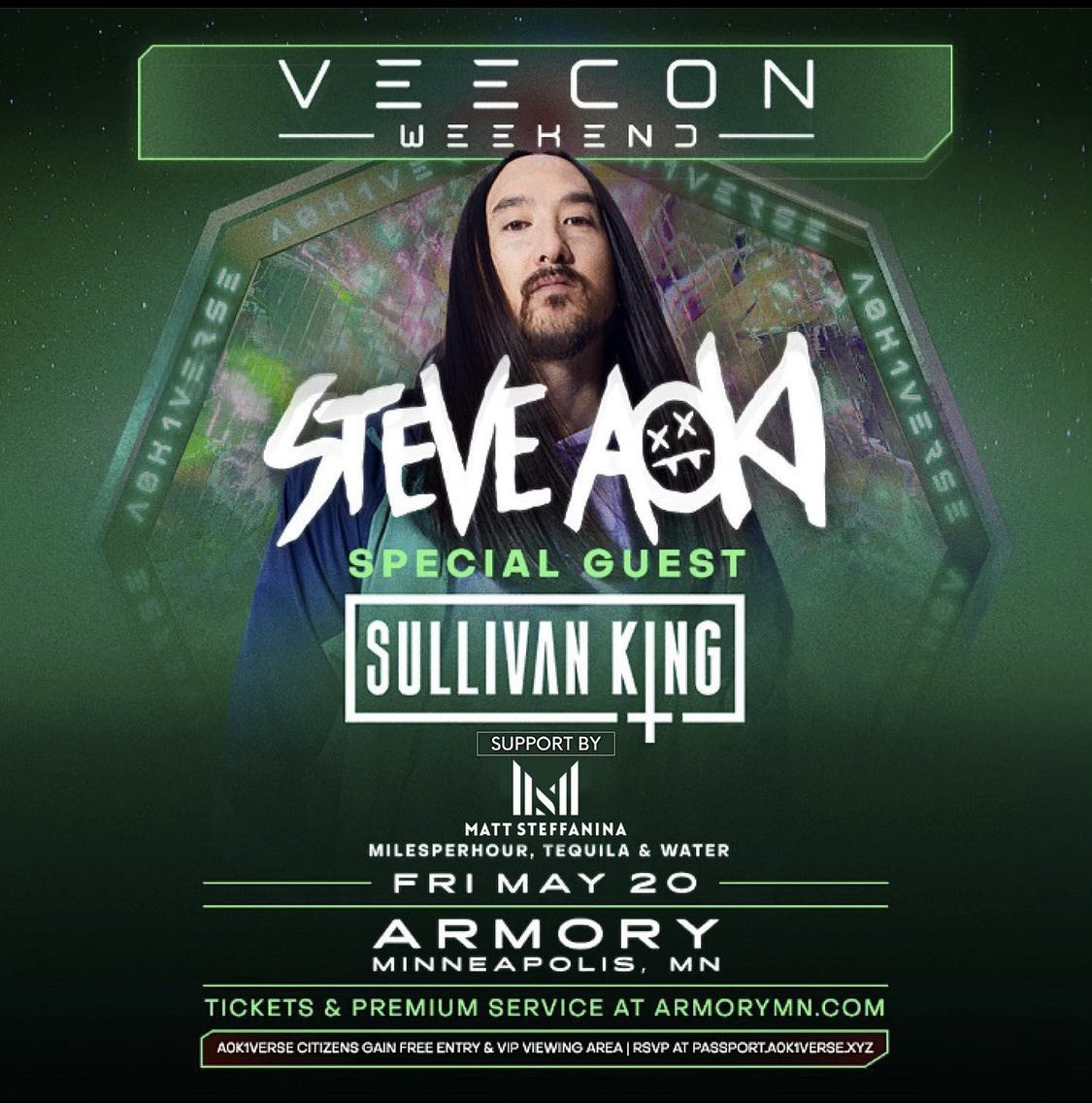 SIMshows's tweet photo. 🚨SUPPORT + CONTEST🚨
@steveaoki takes over the @ArmoryMn on Friday 5/20 for a special Vee Con Weekend Bash!

Special Guest: @SullivanKing 

Support By: @mattsteffanina

Visit https://t.co/cqUiIzVzqO for tix

🎫For a chance to win a pair of tickets to the show: 
#LIKE &amp; RT https://t.co/eFBkrk42eD
