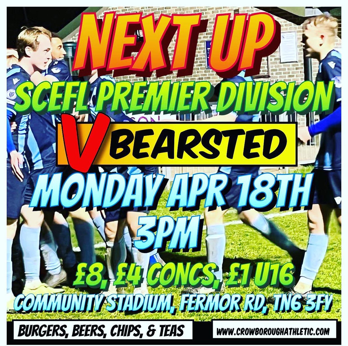CrowboroughAFC's tweet photo. Bank Holiday Monday | It’s our last home game of the season when we welcome @Bearsted_FC in the @SCEFLeague 

Pre match player &amp; club presentations - don’t be late. 

Everyone welcome - let’s celebrate a great season. 

@ashdownradio @CrowboroughRT https://t.co/hsRgJDBzsQ